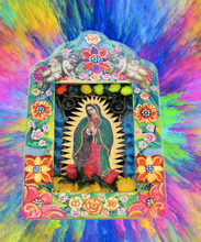 Load image into Gallery viewer, Handcrafted Mexican Tin Shrine – Our Lady of Guadalupe Folk Art Wall Altar