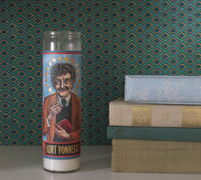 Load image into Gallery viewer, Kurt Vonnegut Secular Saints Glass Candle – Literary Votive for Fans of Dark Comedy