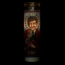 Load image into Gallery viewer, Kurt Vonnegut Secular Saints Glass Candle – Literary Votive for Fans of Dark Comedy