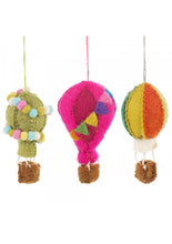 Load image into Gallery viewer, Set of 3 Balloon Fiesta Hanging Decorations – Fair Trade Needle Felted Ornaments