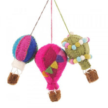 Load image into Gallery viewer, Set of 3 Balloon Fiesta Hanging Decorations – Fair Trade Needle Felted Ornaments