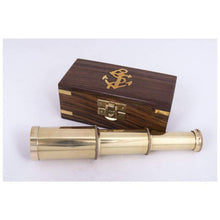 Load image into Gallery viewer, Brass Telescope with Anchor-Detail Wooden Box – Nautical Maritime Gift