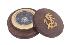 Load image into Gallery viewer, Brass Compass in Polished Wooden Base – Classic Nautical Decor Ø 7 cm
