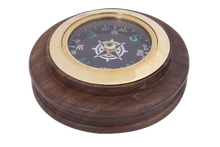 Load image into Gallery viewer, Brass Compass in Polished Wooden Base – Classic Nautical Decor Ø 7 cm