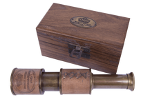 Load image into Gallery viewer, Mini Brass & Leather Telescope with Wooden Box – 12cm
