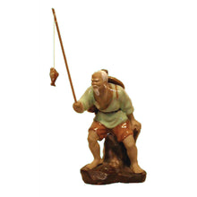 Load image into Gallery viewer, Shiwan Pottery Fisherman Figurine 17cm – Ceramic Fisherman with Rod & Fish
