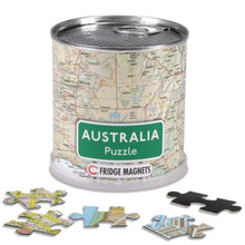 Load image into Gallery viewer, Set of 4 Magnetic Jigsaw Puzzles in a Can – 100 Pieces Each – Australia, Sydney, Roma, London – Travel Map Games