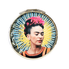 Load image into Gallery viewer, Doubled Pocket Mirror – Mexican Artist Frida Yellow & Green Rays by Wajiro Dream | MexiPop Art Design