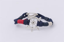 Load image into Gallery viewer, Rudder Bracelet – Nautical Blue White Red Wristband 19.5 cm