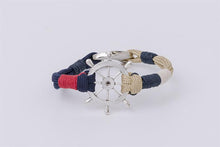 Load image into Gallery viewer, Rudder Bracelet – Nautical Blue White Gold Red Wristband 19.5 cm