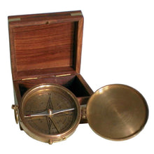 Load image into Gallery viewer, Brass Compass with Wooden Box – 8cm Vintage Nautical Gift