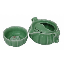 Load image into Gallery viewer, Pumpkin Tea Set for One – Nesting Green Porcelain Teapot & Cup | Surprise Flower Inside