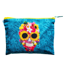 Load image into Gallery viewer, Mexican Skull with Flowers Zip Makeup Bag – Handmade by Wajiro Dream
