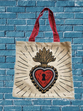 Load image into Gallery viewer, Mexican Ex-Voto Heart Tote Bag – 100% Cotton – Wajiro Dream MexiPop Art Design