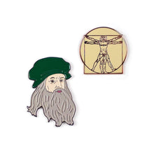 Load image into Gallery viewer, Leonardo da Vinci & Vitruvian Man Enamel Pins – The Unemployed Philosophers Guild