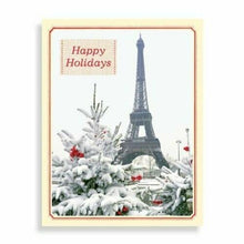 Load image into Gallery viewer, Set of 6 Parisian Winter Greeting Card Boxes – 10 Cards Each – Eiffel Tower Holiday Scene