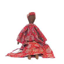 Load image into Gallery viewer, african lady with turban plush doll with red dress front picture