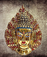 Load image into Gallery viewer, Golden Hanging Metal Leaf Buddha – 30cm Wall Decor