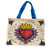 Load image into Gallery viewer, Mexican Ex-Voto Heart Tote Bag – 100% Cotton – Handmade in Mexico – Wajiro Dream MexiPop Art Design