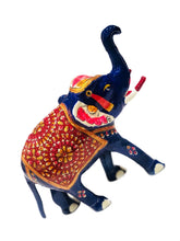 Load image into Gallery viewer, Blue Meenakari Elephant Figurine – Trunk Up Metal Statue (20cm)