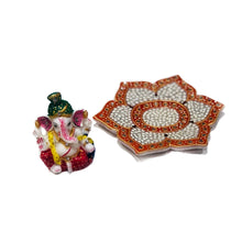 Load image into Gallery viewer, Pagri Ganesh on Marble Lotus Plate – Hand-Painted 8cm Statue