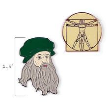 Load image into Gallery viewer, Leonardo da Vinci & Vitruvian Man Enamel Pins – The Unemployed Philosophers Guild