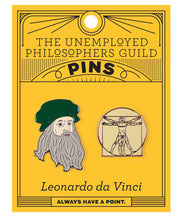 Load image into Gallery viewer, Leonardo da Vinci & Vitruvian Man Enamel Pins – The Unemployed Philosophers Guild