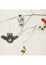 Load image into Gallery viewer, Set of 5 Halloween Skull Hanging Decorations – Fair Trade & Needle Felted