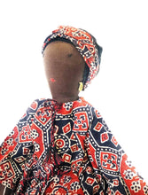 Load image into Gallery viewer, african lady doll with head band and earrings size picture