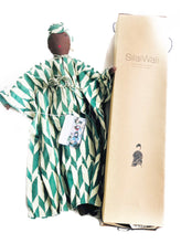Load image into Gallery viewer, african lady doll with turban on green dress with gift box
