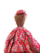 Load image into Gallery viewer, african lady on red dress with turban handmade doll
