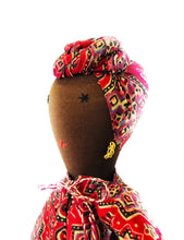 Load image into Gallery viewer, african lady doll with turban red dress head picture