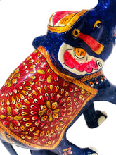 Load image into Gallery viewer, Blue Meenakari Elephant Figurine – Trunk Up Metal Statue (20cm)