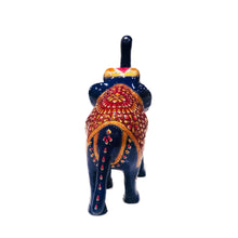 Load image into Gallery viewer, Blue Meenakari Elephant Figurine – Trunk Up Metal Statue (20cm)