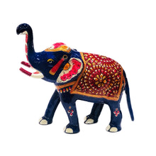 Load image into Gallery viewer, Blue Meenakari Elephant Figurine – Trunk Up Metal Statue (20cm)