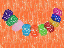 Load image into Gallery viewer, Mexican Papel Picado "Skulls" Garland – Handmade Plastic Banner (3m)