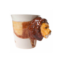 Load image into Gallery viewer, Ceramic Lion Mug with Lion Head Handle | Hand Painted Wildlife Gift