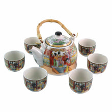 Load image into Gallery viewer, Palace Ladies Porcelain Tea Set – Teapot with Bamboo Handle + 6 Cups