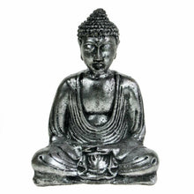 Load image into Gallery viewer, Silver Buddha Ornament 17cm Stone Cast Meditation Pose – Fair Trade Handmade