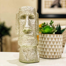 Load image into Gallery viewer, Silver-Green Effect Big Moai Bust – Easter Island Inspired Décor