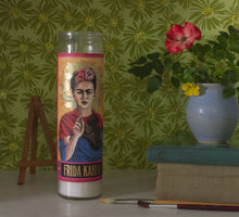 Load image into Gallery viewer, Frida Kahlo Secular Saint Candle – Glass Votive | Cultural Icon Home Décor Gift