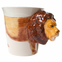Load image into Gallery viewer, Ceramic Lion Mug with Lion Head Handle | Hand Painted Wildlife Gift