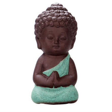 Load image into Gallery viewer, Set of 5 Small Buddha Monk Figurines – Handmade Pottery Spiritual Gift 8cm