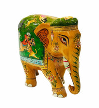 Load image into Gallery viewer, Wooden Hand Painted Elephant – Jaipur Shikar Miniature Painting Figurine | Indian Handicraft