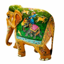 Load image into Gallery viewer, Wooden Hand Painted Elephant – Jaipur Shikar Miniature Painting Figurine | Indian Handicraft