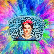 Load image into Gallery viewer, Frida Kahlo Coin Purse – Turquoise Animal Print | Handmade in Mexico by Wajiro Dream