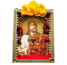 Load image into Gallery viewer, Handmade Mexican Wooden Shrine – Sacred Heart of Jesus Folk Art Wall Decor 28cm