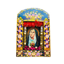 Load image into Gallery viewer, Handmade Mexican Tin Shrine – Our Lady of Sorrows Folk Art Wall Decor 26cm