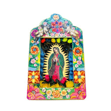 Load image into Gallery viewer, Handcrafted Mexican Tin Shrine – Our Lady of Guadalupe Folk Art Wall Altar