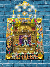 Load image into Gallery viewer, Handcrafted Mexican Lucha Libre Altar – Colorful Tin & Glass Folk Art Wall Shrine